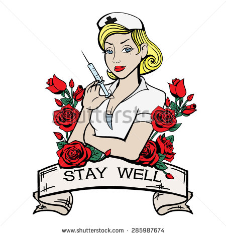 Nurse With Red Roses With Banner Tattoo Design