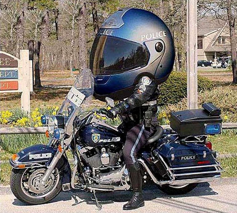 Police With Giant Helmet For Safety Funny Picture