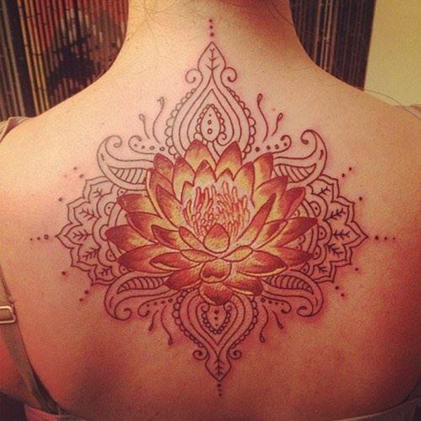 Polynesian Lotus Tattoo On Women Upper Back