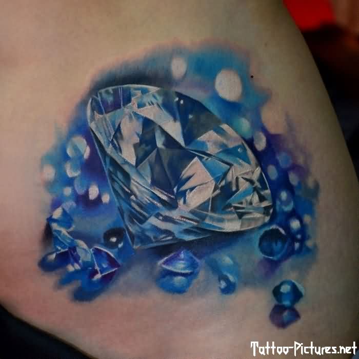 Realistic Blue Diamond Tattoo Design