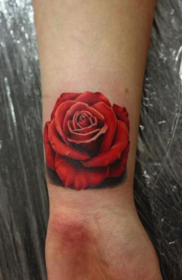 Realistic Red Rose Tattoo On Wrist