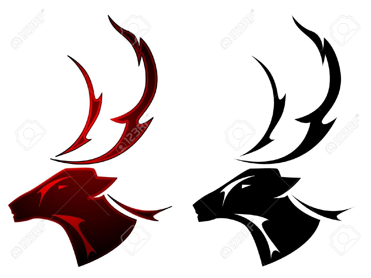 Red And Black Two Deer Head Tattoo Design