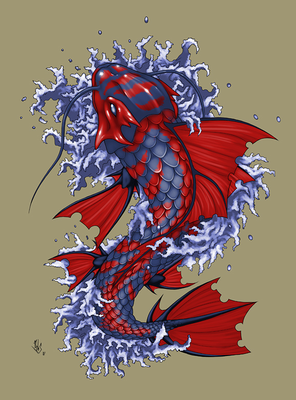 Red And Grey Koi Fish Tattoo Design