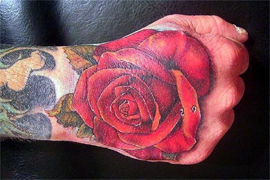 Red Rose Tattoo On Hand