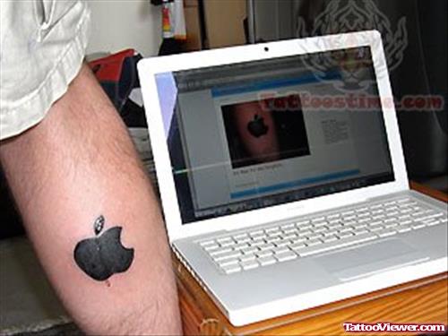 Silhouette Apple Logo Tattoo On Leg Calf