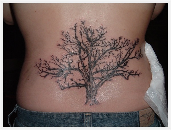 Tree Without Leaves Tattoo On Lower Back