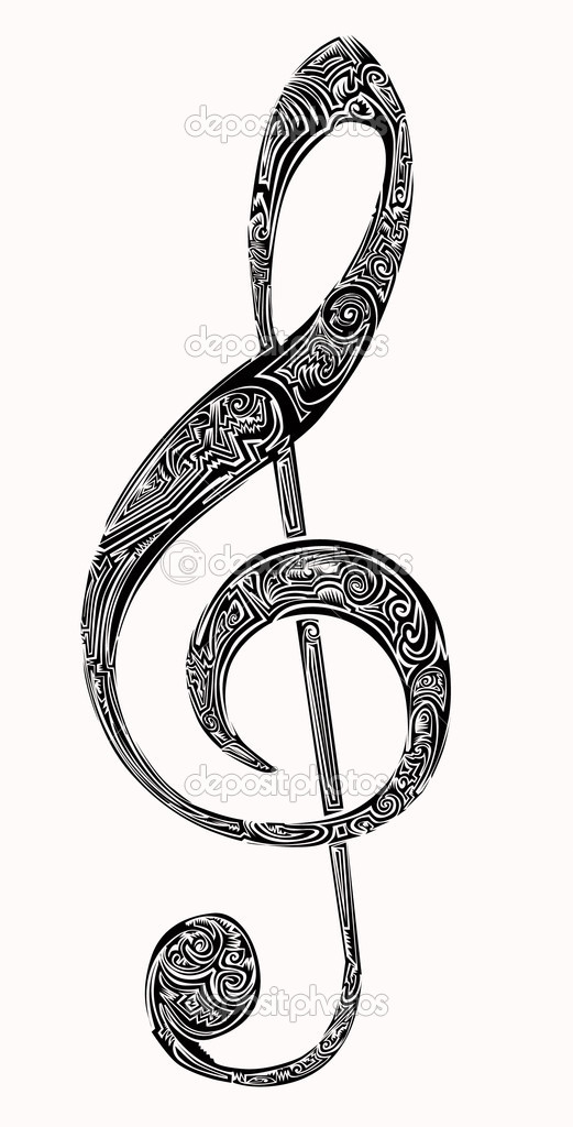 Tribal Violin Key Tattoo Design by Lindwa
