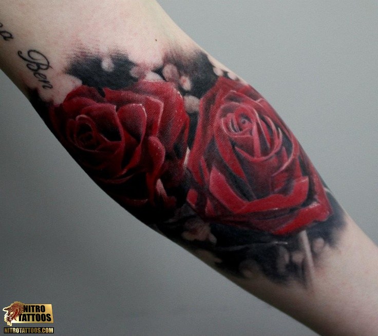 Two 3D Red Roses Tattoo On Forearm