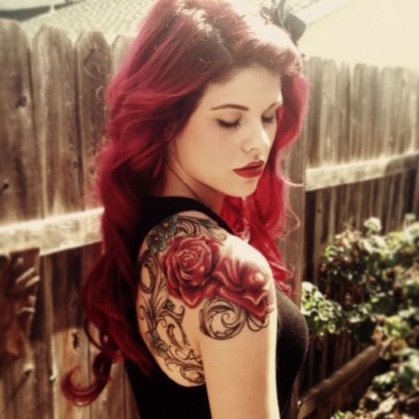 Two Red Rose Tattoo On Women Right Shoulder