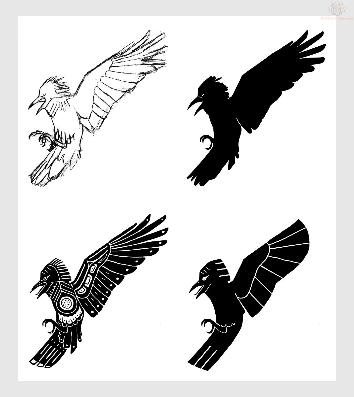 Unique Black Four Raven Tattoo Design