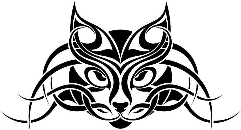 Unique Black Tribal Cat Face Tattoo Stencil