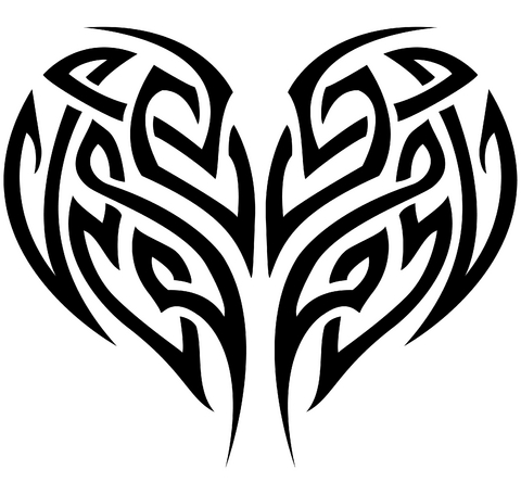 Unique Black Tribal Heart Tattoo Stencil