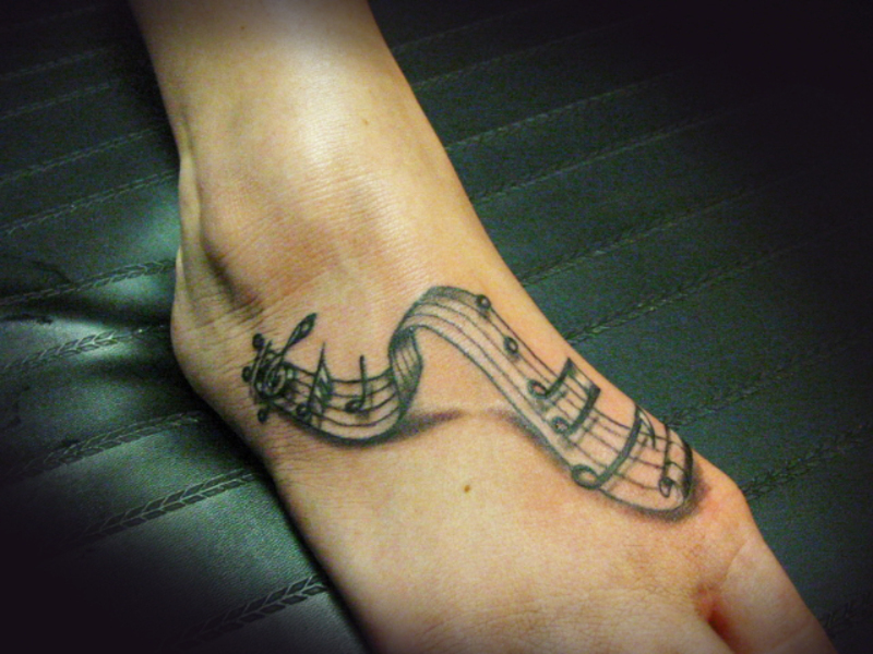 Violin Key Music Notes Tattoo On Right Foot
