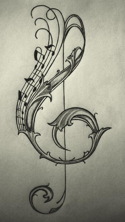 Violin Key Tattoo Design by Enchantedbluerose