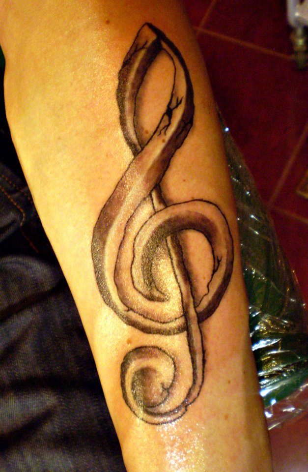 Violin Key Tattoo On Forearm by Vofii