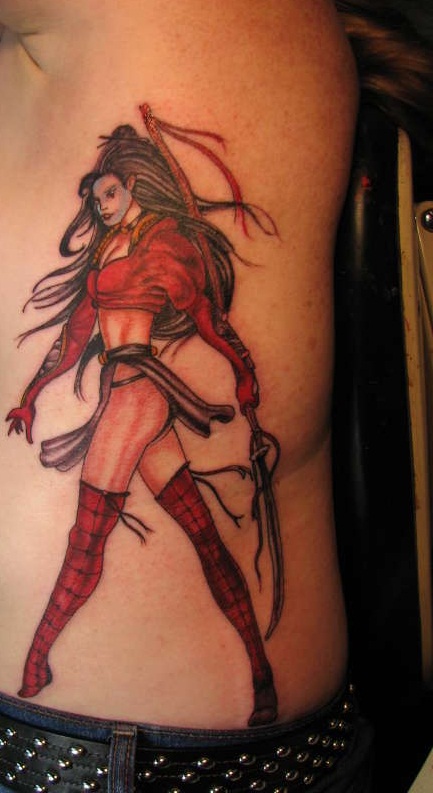 Warrior Girl Tattoo On Girl Side Rib