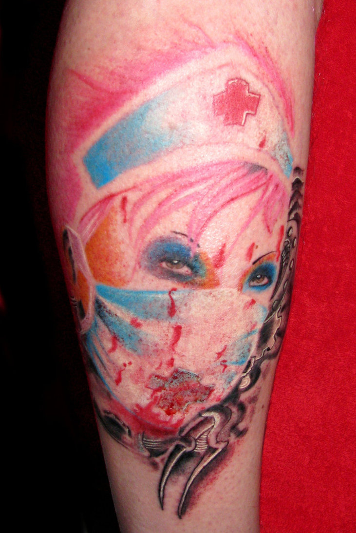 Watercolor Nurse Face Tattoo Design For Forearm By DM Tattoo