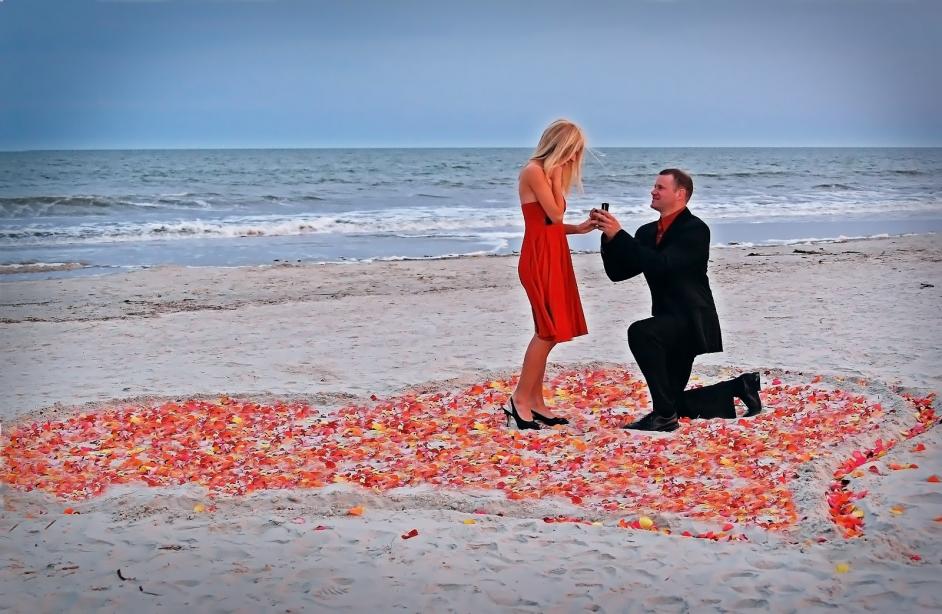 Will You Marry Me Proposing On Beach Flowers Heart Picture