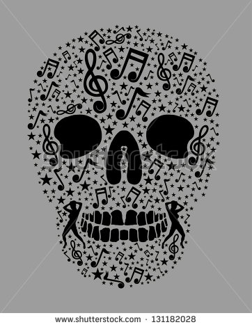 Amazing Black Music Knot Skull Tattoo Stencil