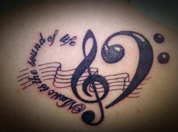 Amazing Black Music Violin Key Tattoo Design