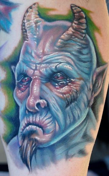 Amazing Blue Devil Face Tattoo Design