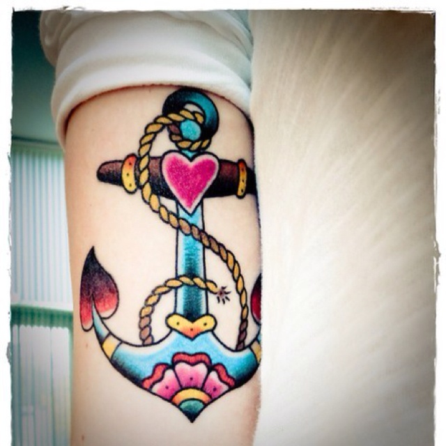 Amazing Colorful Traditional Anchor Tattoo Design