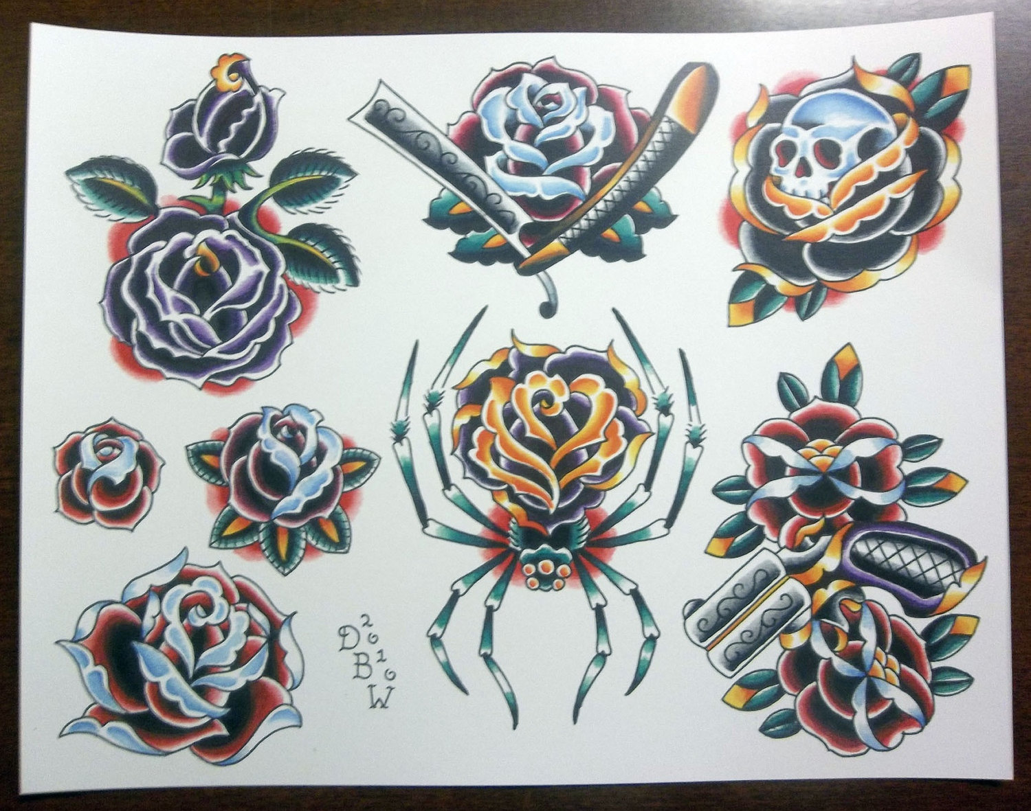 Amazing Colorful Traditional Rose Tattoo Flash