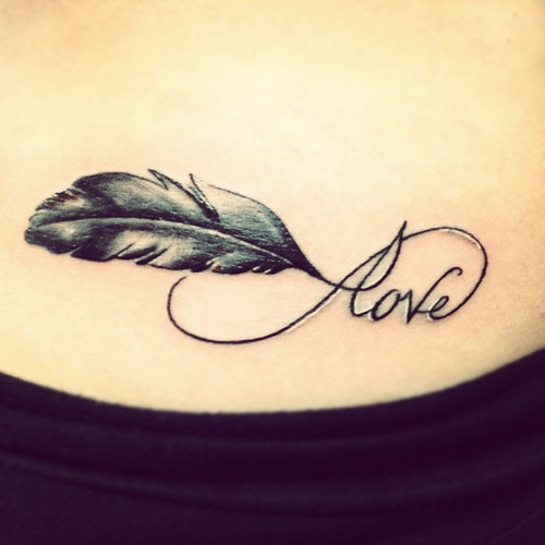 Amazing Feather With Love Tattoo Design