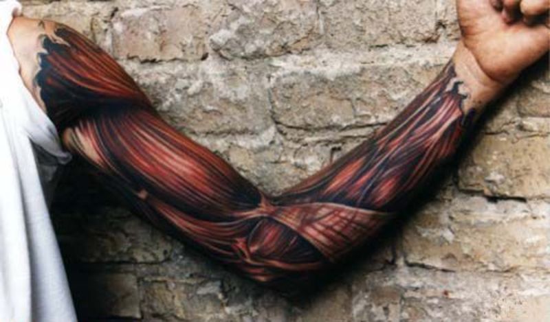 Amazing Muscle Tattoo On Full Arm