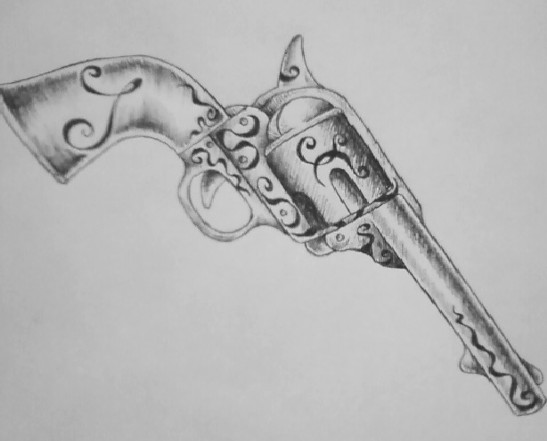 Awesome Black And Grey Gun Tattoo Design By Jena