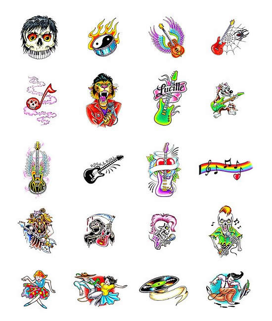 Awesome Colorful Guitar Tattoo Flash