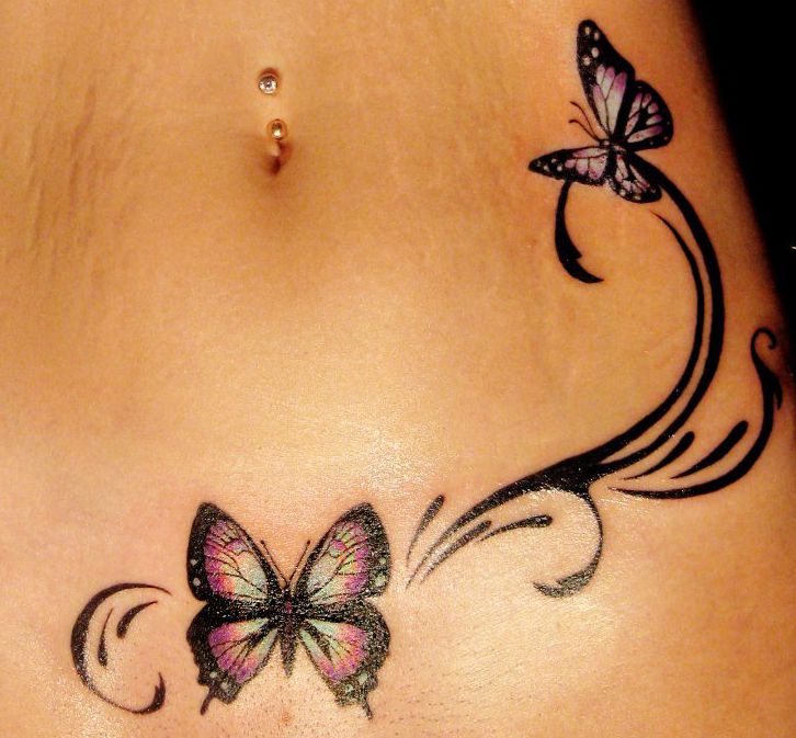 Awesome Two Butterflies Tattoo On Hip