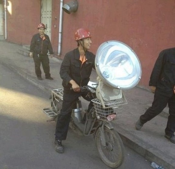 Bike With Giant Head Light Funny Image