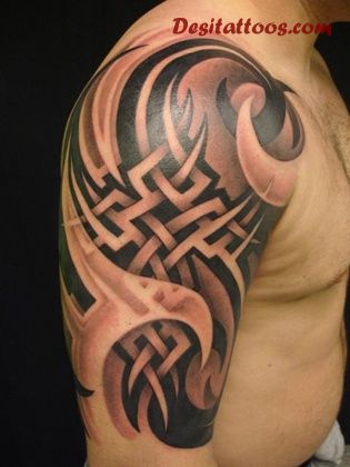 Black And Grey Celtic Tattoo On Man Right Bicep