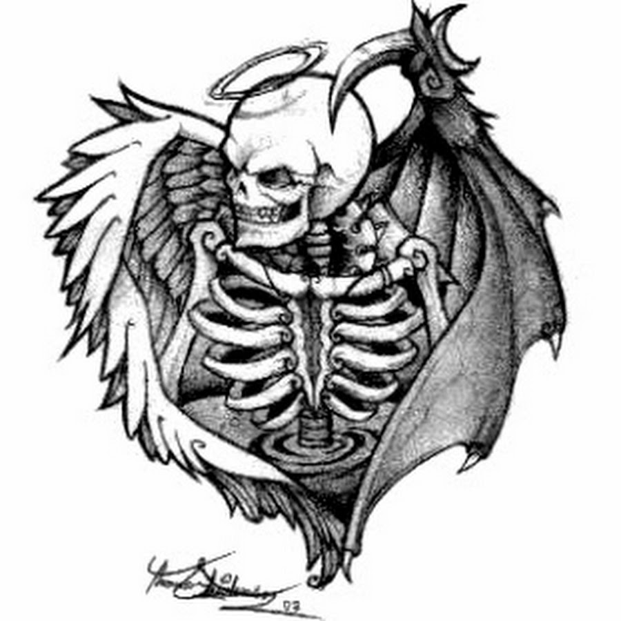 Black And Grey Devil Skeleton Tattoo Design