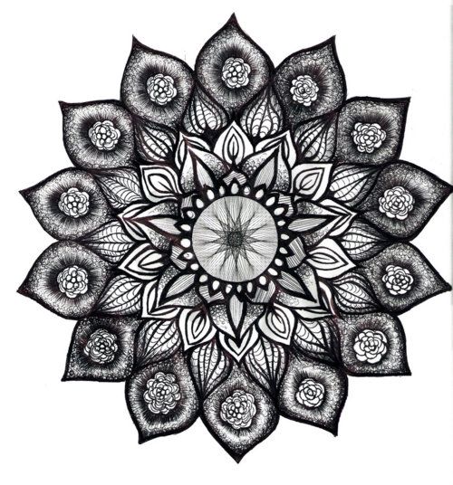 Black And Grey Mandala Flower Tattoo Design