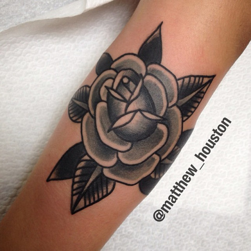 Black And Grey Traditional Rose Tattoo Design