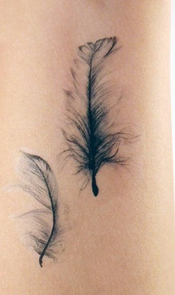 Black And Grey Two Feather Tattoo Design