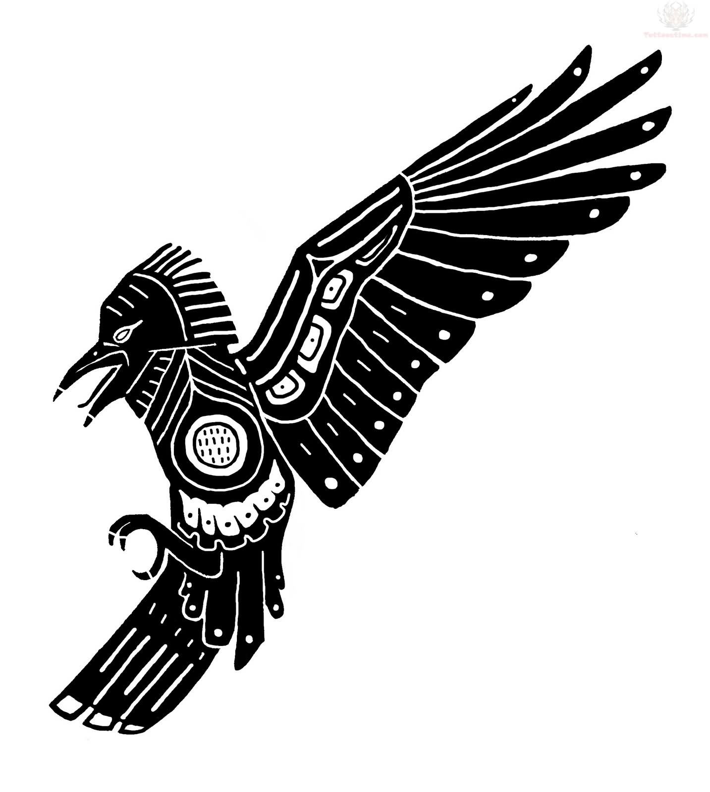 Black Aztec Crow Tattoo Stencil