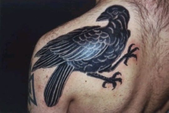 Black Crow Tattoo On Left Back Shoulder By Keri Coleman
