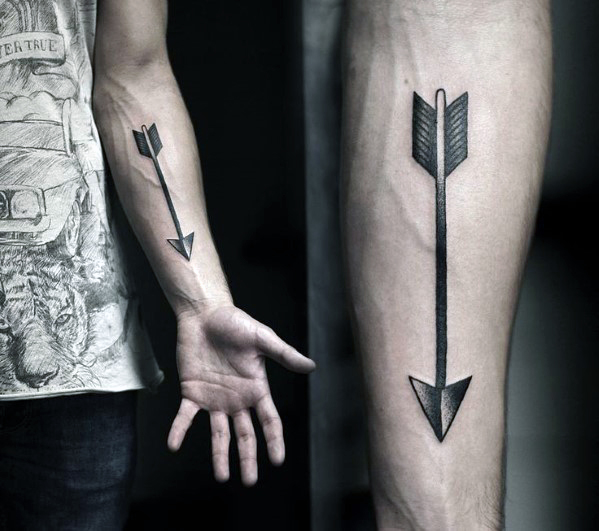 Black Ink Arrow Tattoo On Left Foreram By Kamil Czapiga