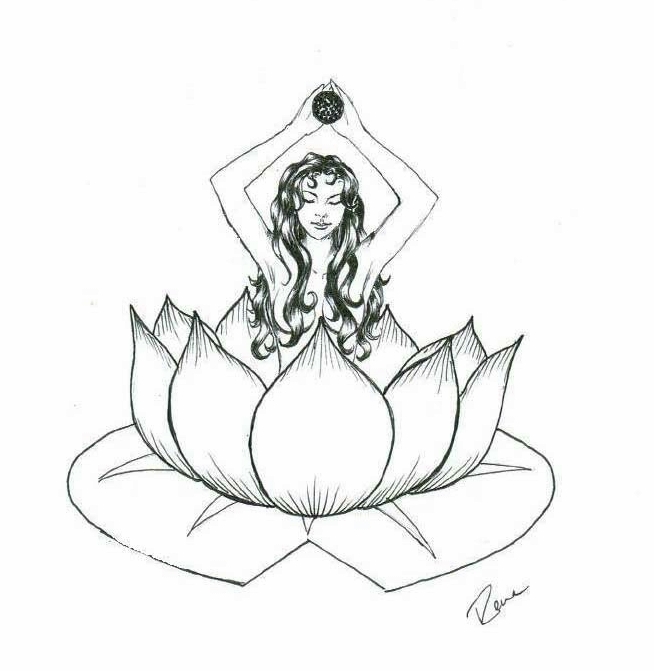 Black Ink Girl On Lotus Flower Tattoo Stencil By Rena