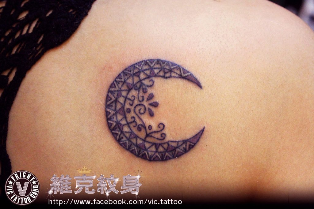 Black Ink Mandala Half Moon Tattoo Design By Eason Chen