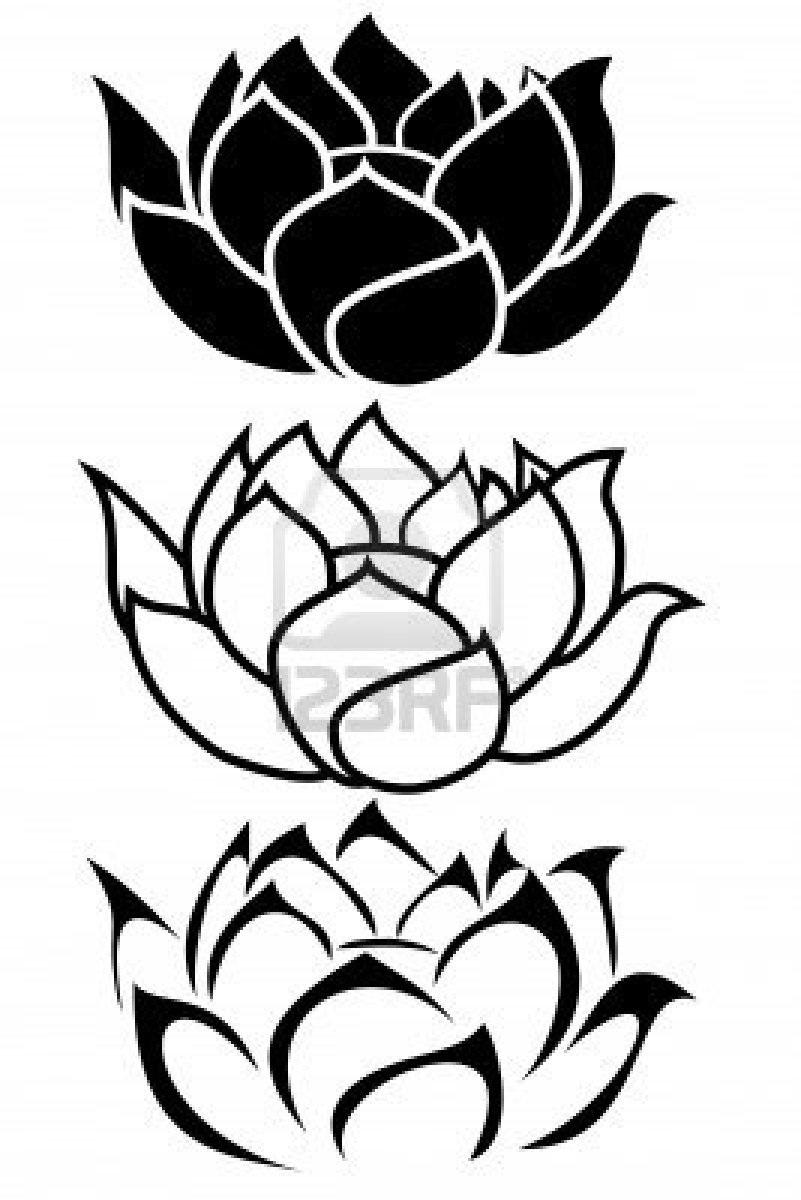 Black Ink Three Lotus Flowers Tattoo Design