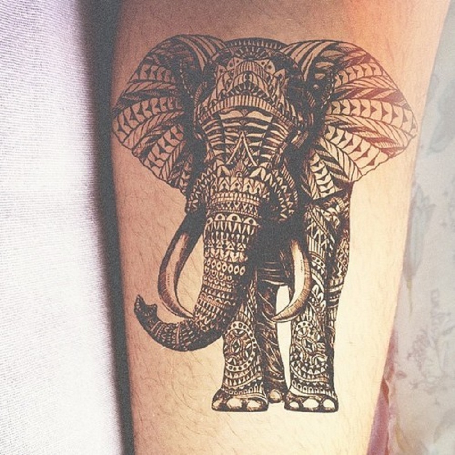 Black Mandala Elephant Tattoo Design For Forearm