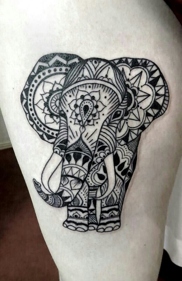 Black Mandala Elephant Tattoo Design
