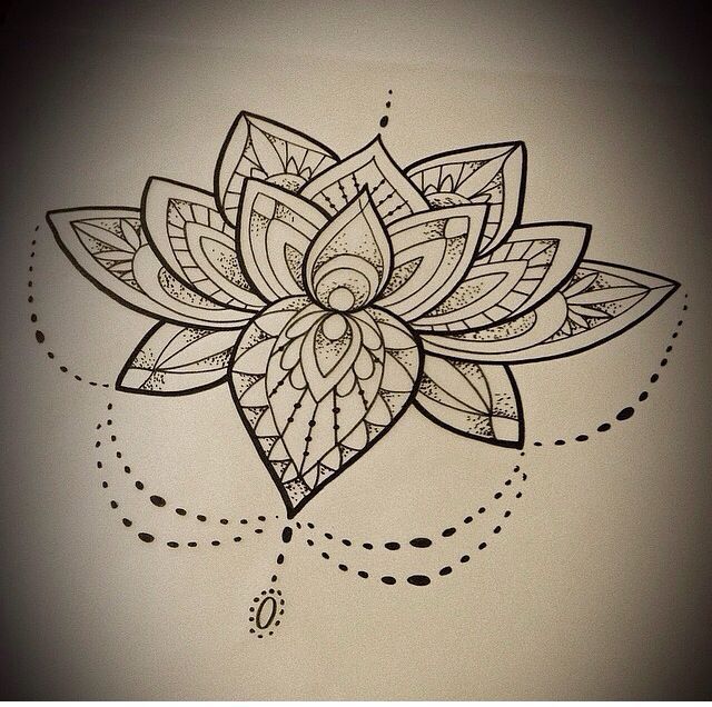 Black Mandala Lotus Flower Tattoo Stencil