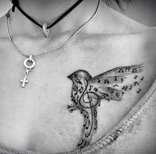 Black Music Bird Tattoo Design