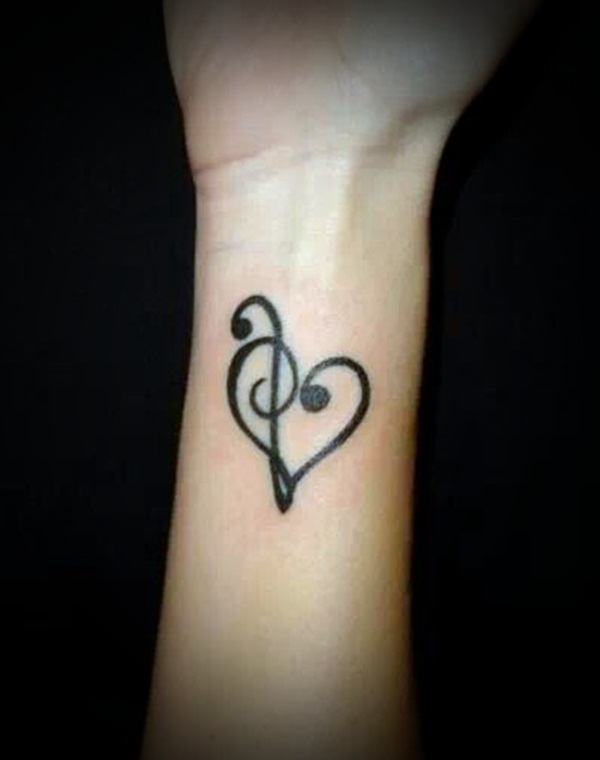 Black Music Heart Tattoo On Wrist