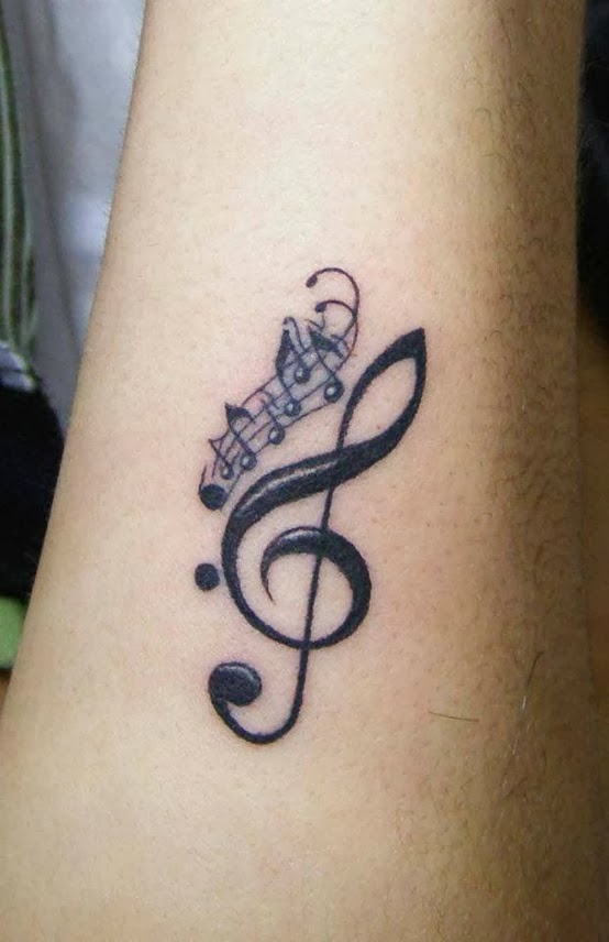 Black Music Violin Key With Knots Tattoo Design For Forearm
